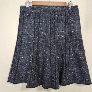 Coldwater Creek Tweed Swing Skirt 6P Flare Gray Wool Blend Pleated Mini A-Line